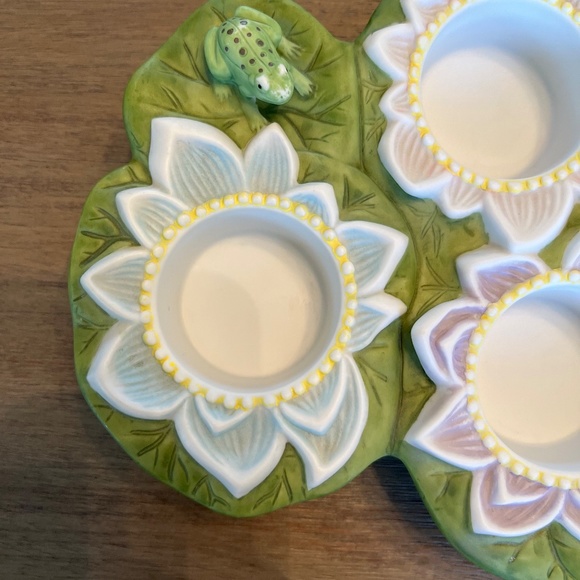Partylite Pond Lily Pad Frog Lotus Flower Tealights Candle Holder - Picture 8 of 10
